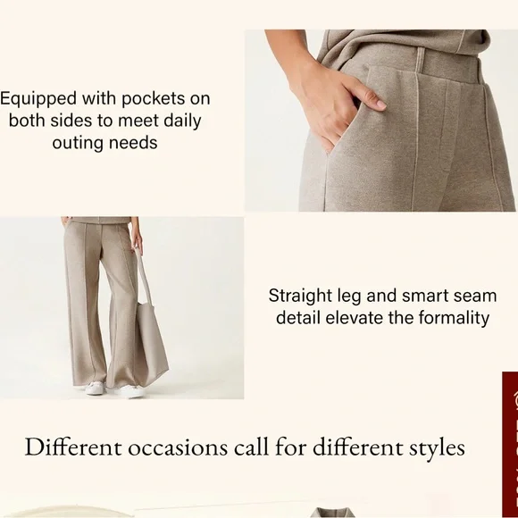 OGL Wrinkle-Resistant Mid Rise Wide Leg Pants w/ Pockets Petite Small in Oatmeal - Picture 4 of 4